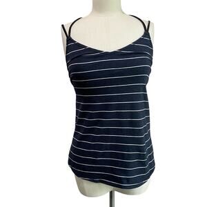 Lululemon Breezy Tank Lookout Stripe Heathered Inkwell White Blue SZ 4